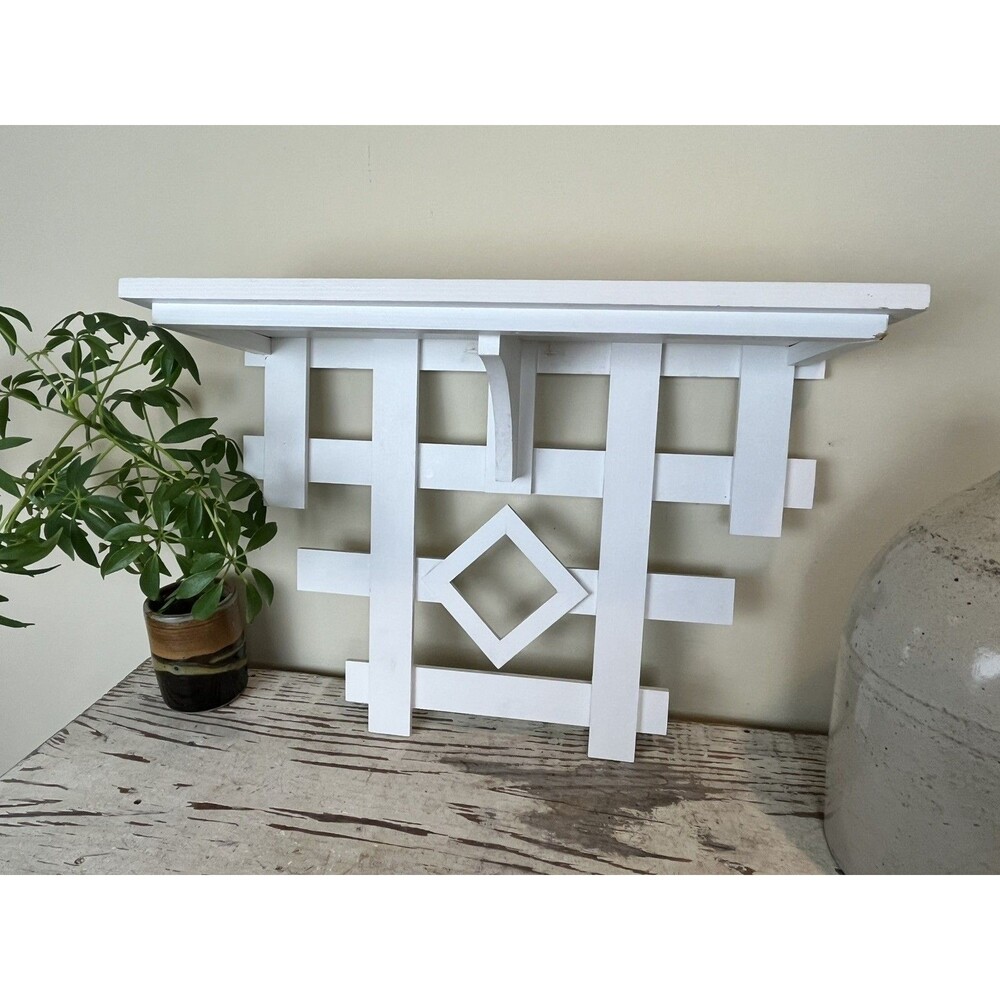 Vintage 1980’s Ornate Primitive Wooden White Shabby Chic Shelf / Farmhouse Decor